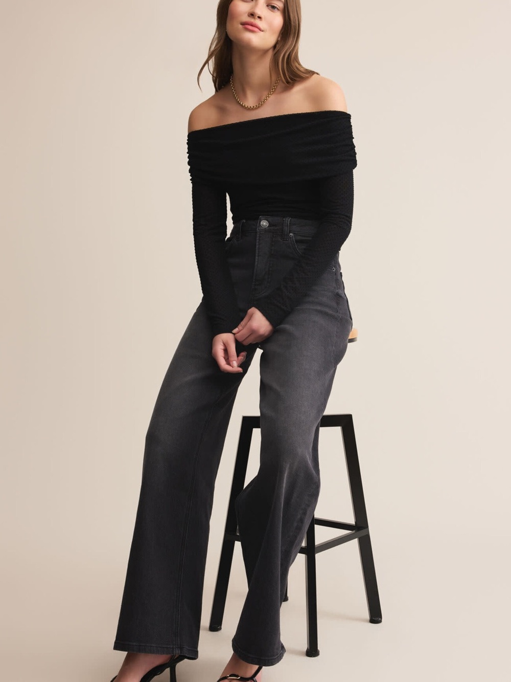 Zsupply Whimsy Off The Shoulder Mesh Top - Black